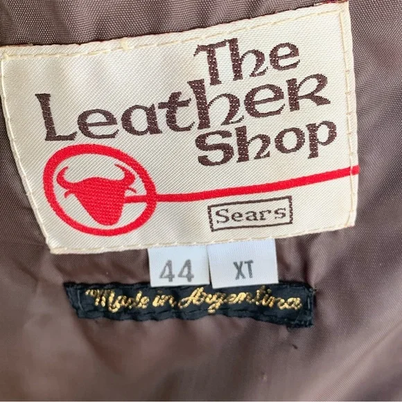 Vintage 70s The Leather Shop Sears Jacket Mens 44 XT Tall Leather Long Coat